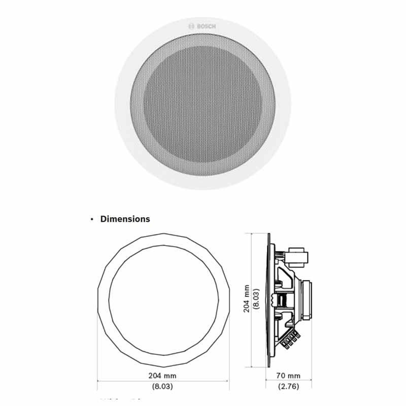 Kích thước của loa âm trần Bosch LC9-UC06